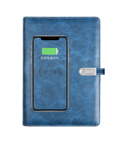 Carnet intelligent en cuir PU avec logo personnalisé, chargeur sans fil, batterie externe rechargeable, organiseur, clé USB et fermeture magnétique