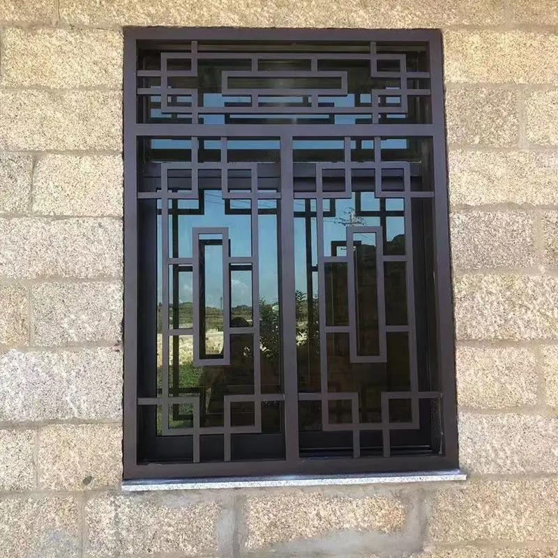Mới Trung Quốc Retro sơn mài hạt gỗ Rỗng ra lưới nhôm Cửa sổ lưới tản nhiệt phân vùng cổ cửa ra vào và cửa sổ