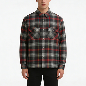 Custom <strong>Men</strong> Workwear <strong>Shirt</strong> Jacket Quilted Lined Flannel Plaid Single Breasted Double Chest Pockets <strong>Warm</strong> Loose Fit Casual Outdoor - Product Image 2