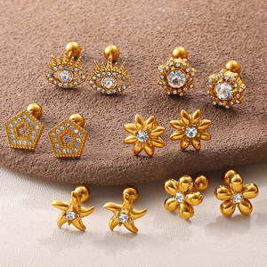 Floral Stud <b>Earrings</b> Gold Plated Crystal Inlay Stainless Steel <b>Post</b> Gift Jewelry For Women Fashion Accessory - Product Image 2