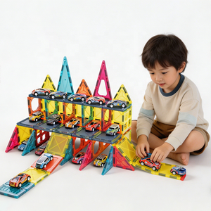 Ensemble de construction de <span class=keywords><strong>garage</strong></span> à voitures magnétiques avec voitures à rétrofriction 7,5 cm, blocs de construction STEM, jouet éducatif DIY pour enfants de 3 ans et plus - Product Image 2