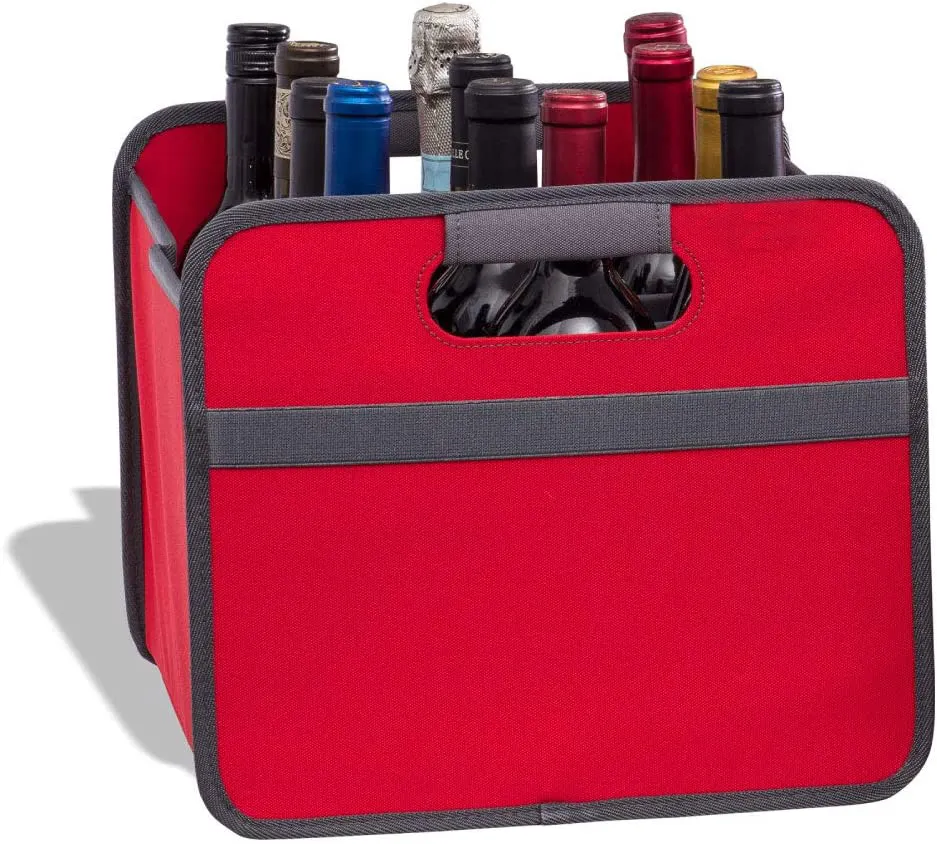 Ücretsiz örnek 12 şişe siyah katlanabilir şarap taşıyıcı çanta piknik şarap taşıma çantası