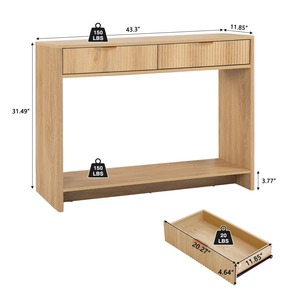 Table console en bois cannelé moderne et minimaliste avec 2 tiroirs cannelés et espace de rangement ouvert pour <span class=keywords><strong>entrée</strong></span> et couloir (vente en gros) - Product Image 3