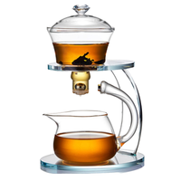 Service à thé en verre borosilicate écologique avec couvercle rotatif magnétique semi-automatique