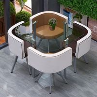 Ensemble de table et chaises à manger en verre, 4 places, pour petite cuisine, 5 pièces, table carrée contemporaine en verre trempé et 4 chaises