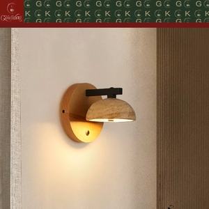 Applique murale de chevet GOLDKING en bois de chêne avec abat-jour en travertin beige, fabrication OEM ODM directe d'usine - Product Image 2