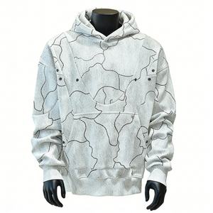 Sweat-shirt unisexe à coupe régulière, zippé, délavé, avec empiècements contrastés, poche kangourou, style vintage, léger - Product Image 1