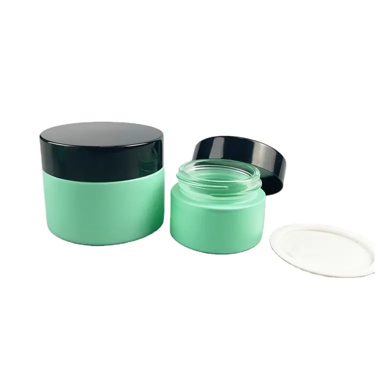 Frasco de vidrio personalizado con tapa para crema de ojos, cosmética de cuello ancho, color verde, 50ml