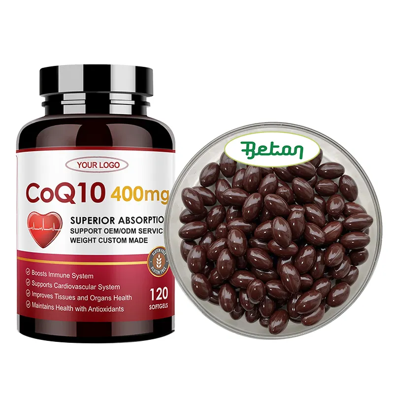 개인 라벨 수용성 OEM 유비퀴놀 400mg 비타민 코엔자임 CoQ10 & Biopqq 대량 구미 소프트젤 캡슐식이 보조제