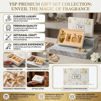 Boîte cadeau rigide personnalisée en gros avec couvercle et base, insert doré, motif botanique doré, emballage pour coffret de 4 parfums
