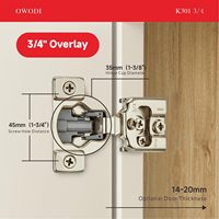Charnière de porte d'armoire à fermeture lente bidirectionnelle en acier 3D, finition nickel satiné de précision, surplombage 3/4 pouce, profil en forme de coupelle de 35 mm