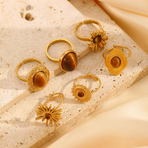 แหวนทอง18K สไตล์ฝรั่งเศสย้อนยุคทำจากสแตนเลสแหวนพลอยตาเสือประดับอัญมณีสำหรับผู้หญิง - Product Image 5