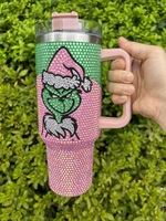 Gobelets isothermes en acier inoxydable de 40 oz, 36 couleurs, personnalisés avec des strass, pour Noël, avec poignée, pour café, avec motif Père Noël