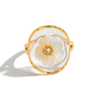 Bague ajustable tendance en acier inoxydable plaqué or 18 carats, motif fleur de coquillage style océan, pour femme, usage quotidien, vente en gros