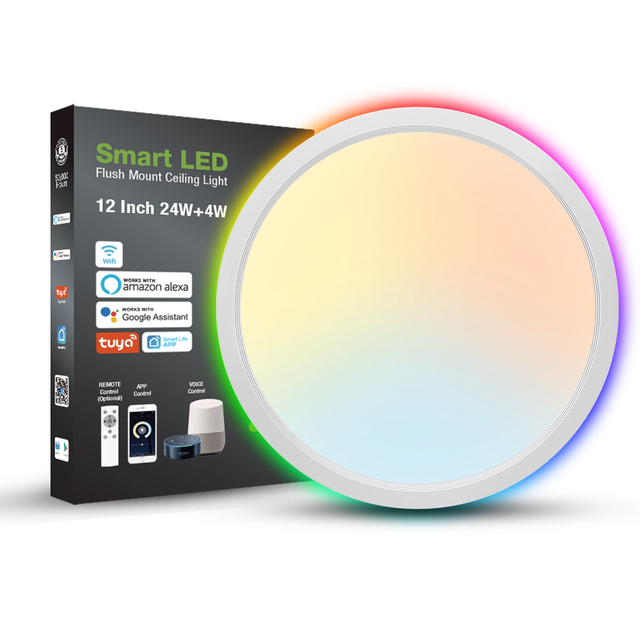 Alexa Google Home Wifi Control Flush Mount Home Decorative RGB Smart LED Ceiling Panel Light