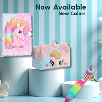 Carnet en peluche licorne avec étui à crayons et stylo en peluche pour cadeau de fête d'anniversaire pour enfants