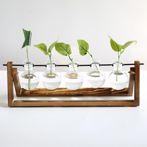 HOT Plant Terrarium With Wooden <b>Stand</b> 5 Bulb Vase Desktop Propagation Stations for Hydroponics Plants Office Home Garden Decor - Product Image 2