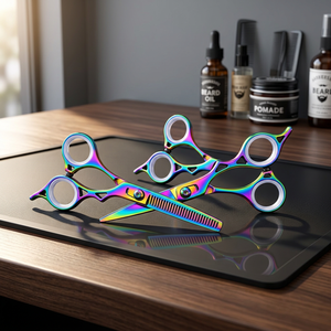 Ciseaux à cheveux Rainbow Beauty pour la coupe des cheveux fins, ciseaux de barbier professionnels, acier inoxydable 4Cr13, revêtement arc-en-ciel, manche long - Product Image 6