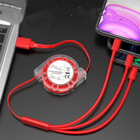 Vente flash - Câble USB Type-C rétractable 3 en 1 à charge rapide 2.4A avec gaine en nylon pour téléphones mobiles IOS et Android