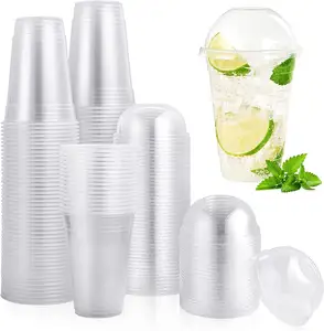 Coffee Cups Disposable Plastic Lids Wholesale Pet In Bulk Custom Logo Printed Wine 16Oz And Straws Clear Lid Tumbler Cup