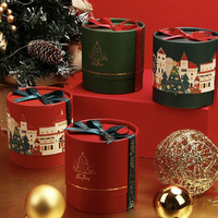 Boîte cadeau ronde de Noël personnalisée, emballage en papier rigide de luxe pour chocolats, bonbons, bougies avec ruban