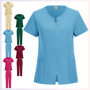 Conjunto de Ropa de Enfermera para Mujer, Color Sólido, Secado Rápido, Cuello en V, Pantalones Cortos con Bolsillos - Product Image 1