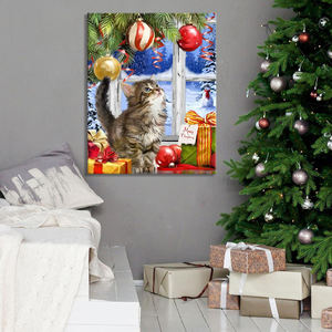Lukisan Natal dengan angka Kit DIY kucing di bawah pohon Natal Cat hewan dengan angka 40x50cm lukisan dengan angka di kanvas - Product Image 2