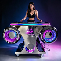 Table de DJ lumineuse à LED personnalisable avec logo, pour discothèques et bars, avec roues amovibles, comptoir coloré et tendance, OEM ODM