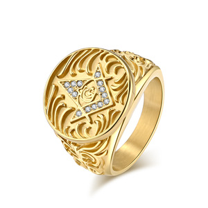 Cross European American Retro Freemason <b>Titanium</b> Steel <b>Ring</b> Men's Jewelry Gift - Product Image 4