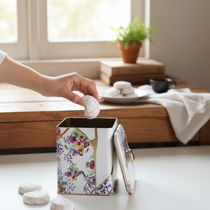 1.8L Kintsugi Gold Vein Flower Tin <b>Box</b> Recyclable <b>Metal</b> Square Container Knob Handle for Beverages Beer Embossed 120x120x137mm - Product Image 3