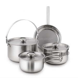 Lecos Tốt Nhất Bán Di Động Ngoài Trời 7Pcs Thép Không Gỉ Đồ Nấu Nướng Bộ Nấu Ăn Cắm Trại Nồi Đặt Có Nắp Đậy - Product Image 1