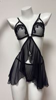 Lencería Babydoll de encaje y malla con corte en V profundo, camisón con abertura frontal, faja moldeadora de cintura alta, ropa de dormir sexy, talla XL, ODM, nailon, venta al por mayor.