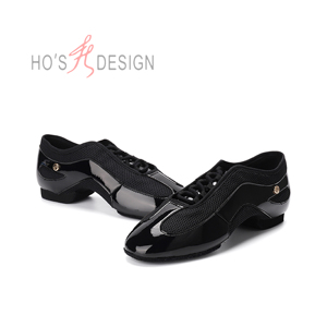Chaussures de <span class=keywords><strong>danse</strong></span> à semelle souple pour hommes, cuir verni, maille respirante, légères, chaussures d'entraînement (coupe ajustée, taille réduite de 1 taille) - Product Image 1