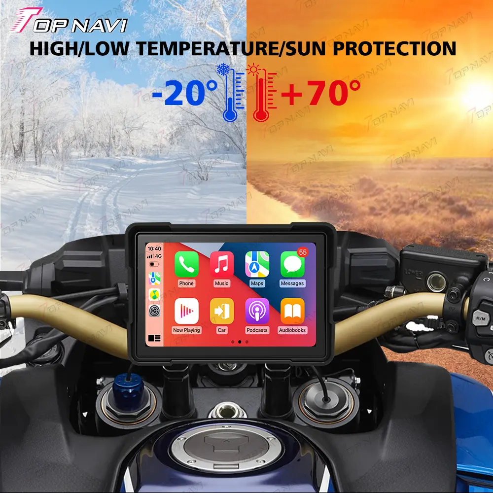 5-Inch Portable Motorcycle GPS Navigation with Front   Rear Waterproof Camera Remote Control Radio Tuner Wireless Apple CarPlay
