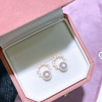 Pendientes de Oro Fino Chapado en Oro Blanco de 18k con Diamantes y Perlas de Agua Dulce Akoya de China de 6-7mm AAA, Estilo Vintage, Gran Venta