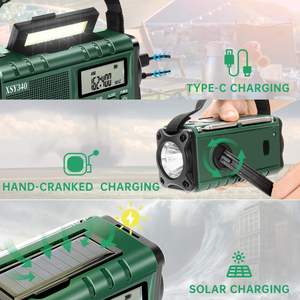 Radio meteorológica de 10000mAh con manivela solar, banco de energía, linterna LED dual, alarma y pantalla LCD para camping al aire libre - Product Image 2