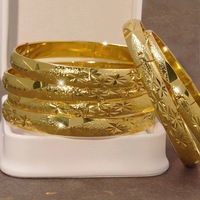Bracelet jonc indien UWIN classique plaqué or 22 carats avec étoiles gravées pour femme, bijoux de mode Dubaï pour mariage et soirée