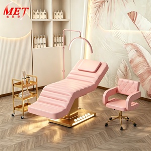 Cama Facial Eléctrica Profesional de Lujo, de Acero Inoxidable Dorado, con 3 Motores, Curva, para Salón de Belleza, Spa, Pestañas, Masajes y Tratamientos Faciales - Product Image 2