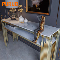Table console moderne PURUO de haute qualité, luxueuse, pour l'entrée de la maison, en acier inoxydable, marbre, verre, or, à deux niveaux, meubles de salon