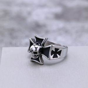 Men's Titanium Steel <b>Ring</b> Cross Skull Design Hip Hop Style Gift Jewelry - Product Image 2
