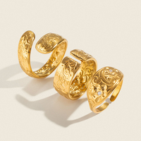 X&L Vintage Breiter Offener Manschettenring mit Strass, 18K Vergoldet, 304 Edelstahl, Wasserdicht, Boho Täglicher Trendschmuck für Frauen