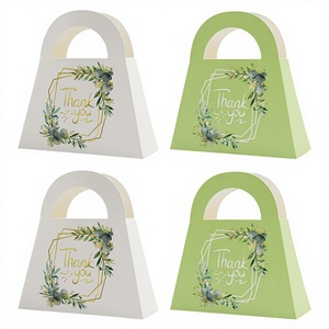 Boîtes en carton pour cadeaux de mariage, forme sac à main blanc et vert, recyclables, pliables, pour bonbons et friandises de mariage - Product Image 3