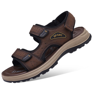 รองเท้าแตะหนังผู้ชายแบบเวลโคร พื้นหนา รองเท้าชายหาดกลางแจ้ง สีน้ำตาล ดำ เหลือง สำหรับผู้ใหญ่ สไตล์ลำลอง สปอร์ต - Product Image 5