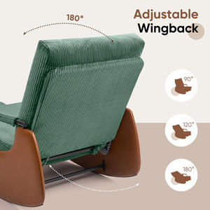 Modern Adjustable Wingback Rocking <b>Chair</b> Eco-Friendly Corduroy Upholstery Cabriole Legs Recliner Chaise Lounge Dining Bedroom - Product Image 2