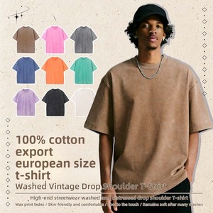 Camiseta de Manga Corta de Algodón Puro de 270g, Estilo Retro Vintage, Lavada y Desgastada, de Corte Holgado, Transpirable y de Secado Rápido - Product Image 1