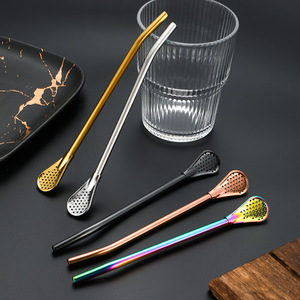 ช้อนกรองสแตนเลส 304 แบบโค้งงอได้สำหรับกาแฟชาผลไม้พร้อมหัวกรองแบบมีรู ความยาว 21 ซม. - Product Image 1