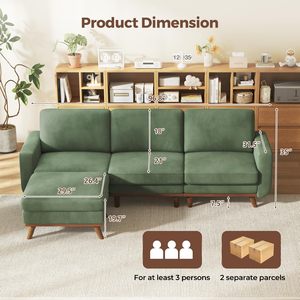 Sofá Modular en Forma de L Loveliving Green, Sofá de 3 Plazas de <span class=keywords><strong>Pana</strong></span> con Otomana Móvil, Sofá Seccional de <span class=keywords><strong>Tela</strong></span> para Sala de Estar o Apartamento - Product Image 2