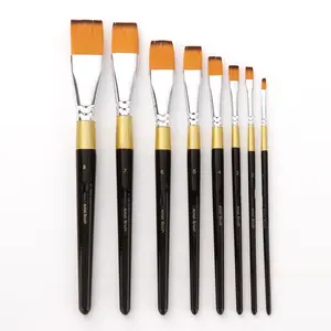 Nouveau pinceau d'impression à manche en or noir unique tube de cuivre pinceau en nylon avant plat gouache pinceaux acryliques aquarelle