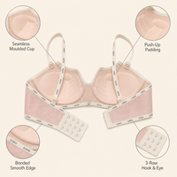 Soutien-gorge balconnet push-up en dentelle rose poudré, confortable et offrant un bon maintien pour femmes, idéal pour le quotidien.