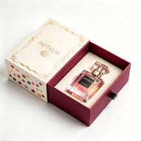 Boîte cadeau de luxe personnalisée rose avec tiroir, motif logo en feuille d'or, insert en mousse noire, boîte rigide pour emballage de parfum